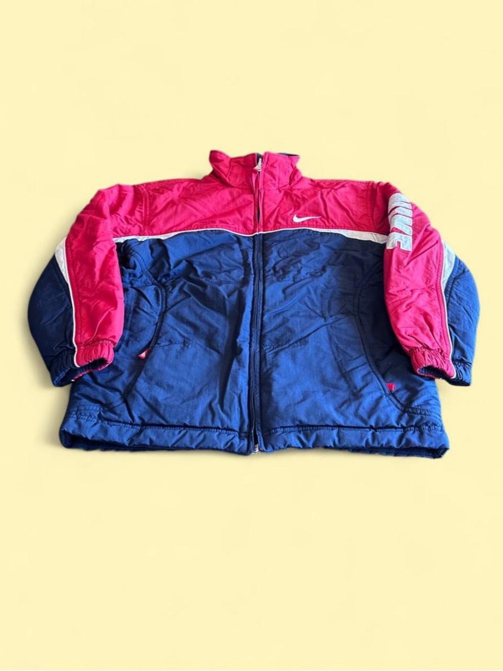 Vintage Nike Colorblock Puffer Jacket Red Navy Swoosh Kids Size S 8
